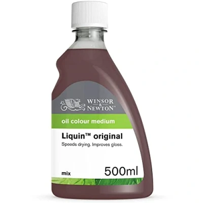 Obrázek Winsor &amp; Newton 3049751 prostředek na olejomalbu, originál Liquin, láhev 500 ml, tekutý malířský bázi alkydu, snižuje dobu schnutí olejových barev, zvyšuje průhlednost, chrání před