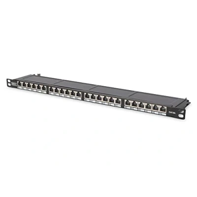 Obrázek DIGITUS Patchpanel 19 palců Cat 6 24 Port RJ45 stíněný LSA Patch pole montáž do racku 0,5HE černý
