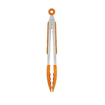 Obrázek BRA Efficient kuchyňské kleště, 28,5 cm dlouhé, vyrobené z ušlechtilé oceli, nylonu a silikonu, kombinace moderního stylu funkčnosti, pro vaření nebo servírování salátů, oranžové barvy