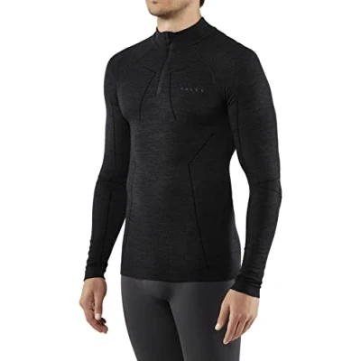 Obrázek FALKE Pánské Wool Tech zip funkční tričko s dlouhým rukávem studené až velmi teploty spodní prádlo teplé prodyšné regulující klima, potlačující zápach vlna materiál 1 kus