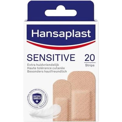 Obrázek Hansaplast Citlivý odstín pleti náplast (20 proužků), hypoalergenní náplasti na rány šetrné k pokožce s Bacteria Shield &amp; bezpečná přilnavost, bezbolestně odstranitelná
