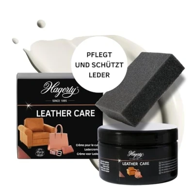 Obrázek Hagerty Leather Care kožený krém bezbarvý 250 ml I Účinný ochranný pro čištění a péči o kůži Čistič kůže na kapsy pásek doplňky autosedadla atd. vč. houbičky