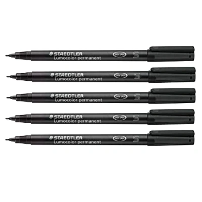 Obrázek Staedtler Fóliové pero Lumocolor permanentní, odolné proti rozmazání a vodě na téměř všech plochách, šířka linie S 0,4 mm, plnitelná, dlouhá životnost, 5 černých univerzálních tužek, 313 9X