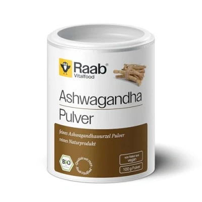 Obrázek Raab Vitalfood bio prášek Ashwagandha, veganský, 100% z kořene Ashwagandha bez přísad, 1x dóza se 100 g prášku