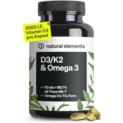 Obrázek Vitamin D3 + K2 Omega 3 Premium K2VITAL® od Kappa 99,7+% All Trans ve formě triglyceridů a biologicky dostupný vyroben v Německu testován laboratoři