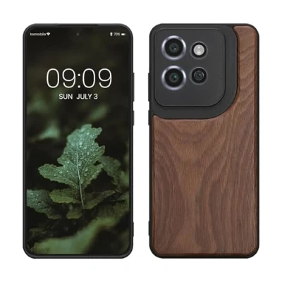 Obrázek kwmobile pouzdro kompatibilní s Motorola Edge 50 Neo/ThinkPhone 25 dřevěné nárazuvzdorné na mobil TPU v tmavě hnědé