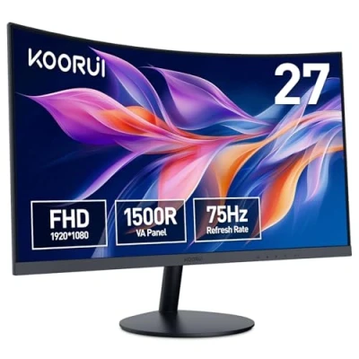 Obrázek KOORUI Curved Monitor 27palcový FHD zakřivený počítačový monitor, panel VA, 75 Hz, zakřivení 1800R, nastavení sklonu, péče o oči, HDMI, VGA herní černý