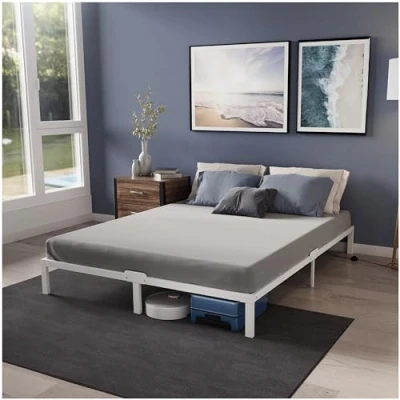 Obrázek Dreamzie Postel 160 x 200 s lamelovým roštem z kovu rám postele na matrace, výška 35 cm velký úložný prostor, snadná montáž a stabilní bílý lamelový rošt