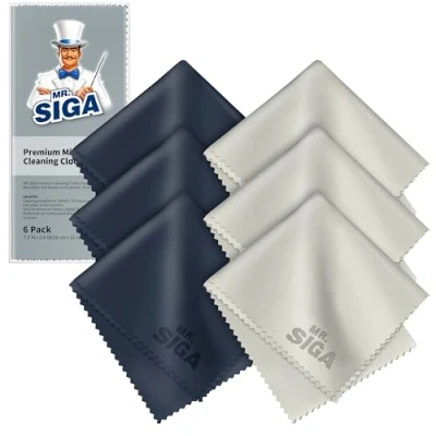 Obrázek MR.SIGA Hochwertig Mikrofaser Reinigungstücher Brillenputztuch für Brillen, Bildschirme, Tabletten, Gläser, 6er Pack, 6 x 7 Zoll (15 18 cm), Marine/Grau