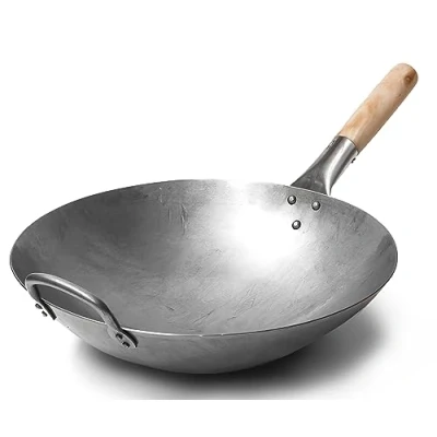 Obrázek Craft Wok Traditioneller handgehämmerter aus Karbonstahl mit Griff Holz und Stahl (Durchmesser 35,6 cm, Rundboden)/731W88