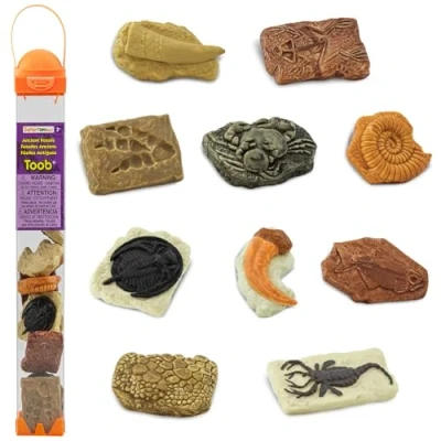 Obrázek Safari Ltd. Nářadí starožitných fosilií figurky: Otisk dinosaurů, obří krab, amonit, raktorový dráp, zub T Rex, žabí kostr, štír a další výuková hračka pro lidi od 3 let