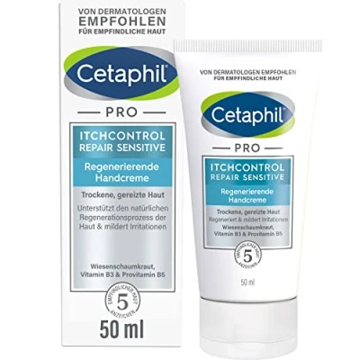 Obrázek CETAPHIL pro ItchControl Repair Sensitive regenerační krém na ruce, 50 ml, svědivé, suché a podrážděné vyhlazuje drsné ruce zmírňuje podráždění např. při častém mytí rukou