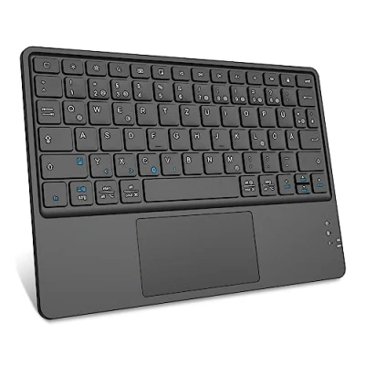 Obrázek Fintie Bezdrátová Bluetooth klávesnice s touchpadem, tabletová klávesnice, německé rozložení pro iPad, tablety Samsung, iPhone, smartphone, iOS, Androidem, černá