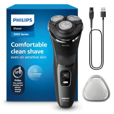Obrázek Philips Shaver Series 3000 elektrický holicí strojek na mokré a suché holení pro muže, s technologií SkinProtect, v antracitové barvě, výklopným zastřihovačem vousů, bezdrátový (model S3145/00)