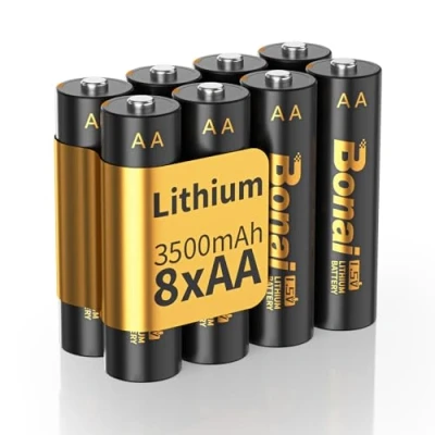 Obrázek BONAI Lithiové baterie AA nedobíjecí 1,5 V 3500 mAh 8 kusů s dlouhou životností a ochranou proti vytečení pro kapesní svítilnu, hračky, dálkové ovládání
