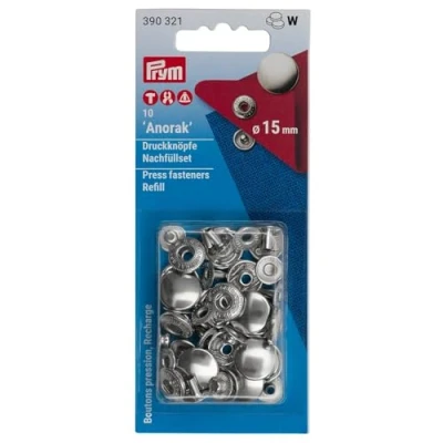 Obrázek Prym 390321 náhradní náplň pro 390301 patentka bez šití bunda mosaz 15 mm stříbrná barva, kov