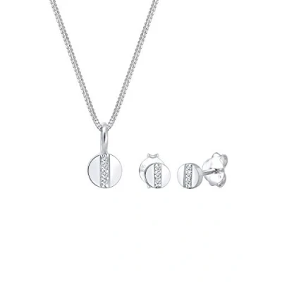 Obrázek Elli DIAMONDS sada šperků dámská kruhová Geo diamant (0,05 ct.) ze sterlingového stříbra 925, Mincovní stříbro,