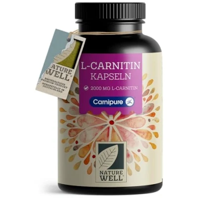Obrázek L karnitin kapsle 150x vysoké dávky 2000 mg karnitinu ze 100% Carnipure® čistý v prémiové kvalitě bez nežádoucích přísad laboratorně testováno a veganské