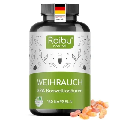 Obrázek Kadidlo kapsle vysoké dávky 2200 mg výtažku z kadidla v denní dávce 85 % kyseliny boswelliové Indická Boswellia Serrata Německé standardy kvality 180 veganských kapslí