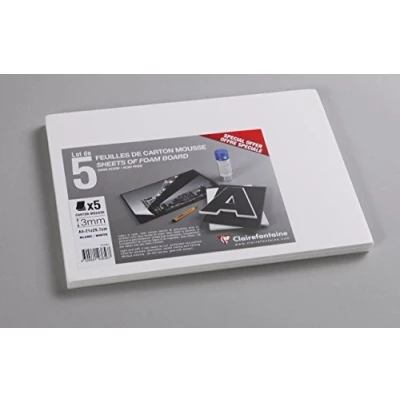 Obrázek Clairefontaine balení 193656C (s 5 pěnovými kartony, DIN A4, 21 x 29,7 cm, 3 mm, bez kyselin, lehké a pevné, vhodné pro dekorační práce, rámování obrázků, modelování), ks, bílá
