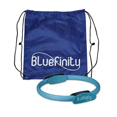 Obrázek Relaxdays Bluefinity Pilates prsten, dvojitá rukojeť, polstrovaný, průměr: 39 cm, sklolaminát, pěna, jóga Circle, odporový kroužek, tyrkysový, 5,5 x 37 cm