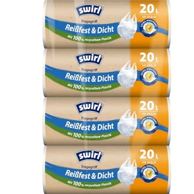 Obrázek Swirl Odolná proti roztržení a těsná rukojeť Pytel na odpadky 20 l (4 x sáčků), pytle odolné odkapávání, s praktickým držadlem