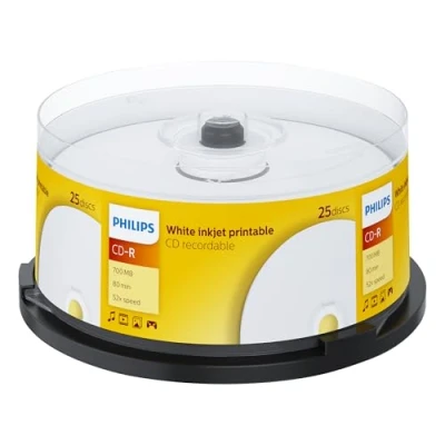 Obrázek Philips CD R polotovary s možností potisku (700 MB data / 80 minut, 52x High Speed nahrávání, vřeteno 25)