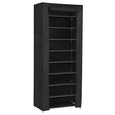 Obrázek SONGMICS Botník s 10 patry, 28 x 58 160 cm, botník, uložení bot, prachotěsným potahem, organizér na boty, pro vysoké podpatky, sportovní obuv, kovová konstrukce, černý RXJ10H