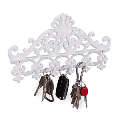 Obrázek Relaxdays Šatní lišta z litiny, 5 háčků, starožitný venkovský styl, v x š h: cca 17 35 3,5 cm, s háčky, bílá