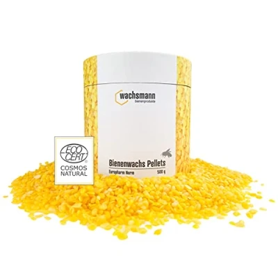 Obrázek Wachsmann 100% čistý včelí vosk, 500 g pastilky pro přírodní kosmetiku, svíčky, ubrousky s včelím voskem německá kvalita certifikováno Cosmos Natural