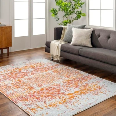 Obrázek Surya Syracusa Vintage Teppich groß Wohnzimmer 120x170cm, Esszimmer, Schlafzimmer Orientalischer Boho Style Carpet Living Room, Bunter Muster, Gebranntes Orange, Beige und Rosa