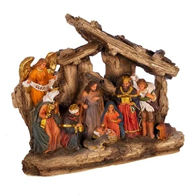 Obrázek Kurt Adler 17,8 cm Weihnachtskrippe aus Kunstharz, 11 teiliges Set mit Stall