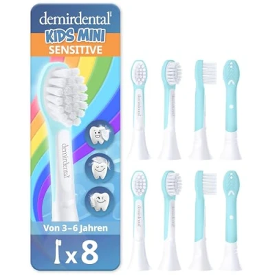 Obrázek demirdental náhradní kartáčky pro děti vhodné Philips Sonicare Kids, Compact Mini 3 6 let, odpovídá HX6034 HX6038, tyrkysová, 8dílná sada