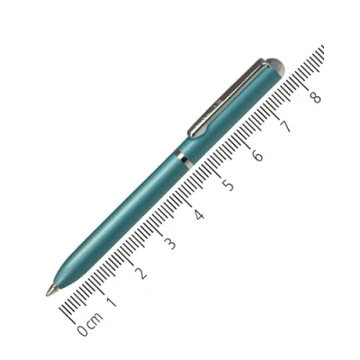 Obrázek Online Miniaturní otočné kuličkové pero tyrkysové s kovovým klipem, standardní náplň D1 mini kulma na peněženku délka 8 cm, vhodné pro a malé tašky cesty barva psaní černá