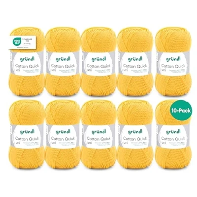 Obrázek Gründl Cotton Quick Uni pletací příze / háčkovací příze, 10 klubíček à 50 g (barevná ze 100% bavlny, certifikováno Öko Tex, 125 m, tloušťka jehlic: 3 4, x g), kukuřičná žlutá