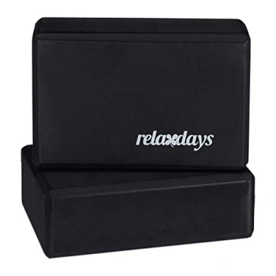 Obrázek Relaxdays 2dílná sada bloků na jógu pro cvičení jógy, tvrdá pěna, protiskluzové, kostka (v x š h) 8 23 15 cm, černý