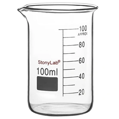 Obrázek stonylab Skleněný hrnek, 1 balení borosilikátového skla, graduovaný, nízký tvar, hrníček s hubicí pro odlévání, laboratorní pohár, lab, beaker, 100 ml