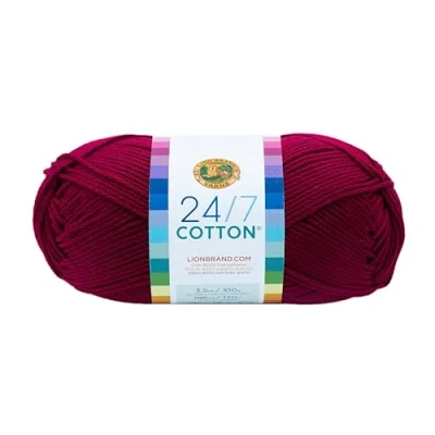 Obrázek Lion Brand Yarn Company Cotton Yarn, 100 Percent Cotton, Magenta, 15. 24x6. 35x6. 35 cm