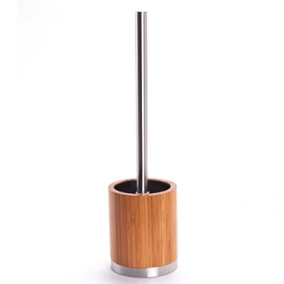 Obrázek MSV WC kartáč z bambusu v x š h 37 8 cm štětka na toaletu s rukojetí ušlechtilé oceli a vyměnitelnou hlavou štětky, souprava Plus hygienická plastová nádoba
