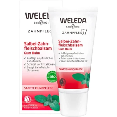 Obrázek WELEDA Bio salvěj balzám na dásně přírodní kosmetika péče o zuby gel zesiluje citlivé dásně. Jemná zubní pasta pro pravidelnou ústní hygienu zajišťuje svěží dech (1x 30 ml)