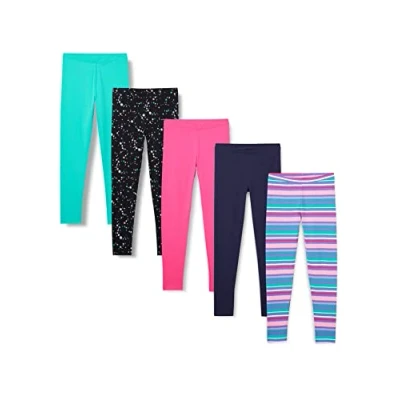 Obrázek Amazon Essentials Mädchen Leggings, 5er Pack, Aquagrün/Marineblau/Rosa/Schwarz Sterne/Streifen, 8 Jahre