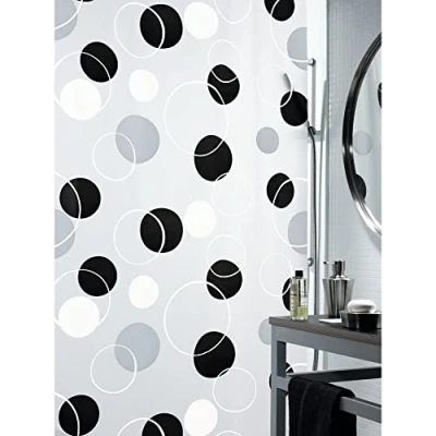 Obrázek Spirella Protiplísňový sprchový závěs &quot;Bubble&quot; antibakteriální, omyvatelný, vodotěsný PEVA 180 x 200 cm, bílý černý