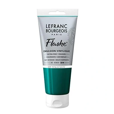 Obrázek Lefranc Bourgeois 300588 Flashe akrylová barva &amp; vinylová barva, vysoce pigmentovaná, elastická, stálá na světle, odolná proti stárnutí, matná, pro vnitřní i venkovní použití, 80 ml tuba ftalokyaninová zelená