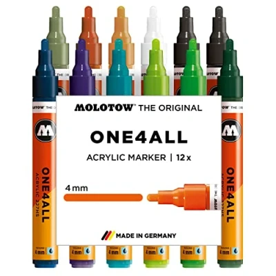 Obrázek Molotow One4All 227HS Acryl Marker Main Kit 2 (4,0 mm Strichstärke, hochdeckend und permanent, UV beständig, für fast alle Untergründe) 12 Stück sortiert