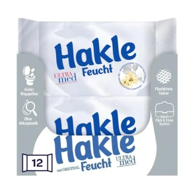 Obrázek Hakle Feucht ULTRA med v balení po 12 kusech, 504 ubrousků (12 x 42 listů), výživný vlhký toaletní papír, vlhké ubrousky šetrné k pokožce, rychle rozpustné