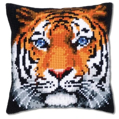 Obrázek Vervaco PN 0162358 Kreuzstichkissen Tiger Kreuzstichpackung, Stramin, weiß, 40 x 0,30 cm