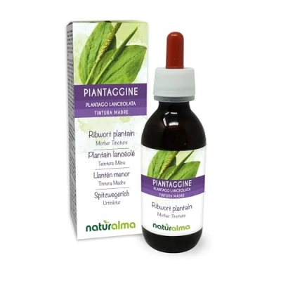 Obrázek jitrocel nebo plicní list (Plantago lanceolata) listy tinktura bez alkoholu Naturalma tekutý extrakt kapky 120 ml doplněk stravy Veganský