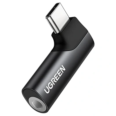 Obrázek UGREEN adaptér USB C na 3,5 mm jack úhel 90 stupňů jack, Aux sluchátka S čipem DAC kompatibilní iphone16/16pro/16plus/16pro max, Galaxy 24 série, iPad, Mac(černý)