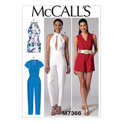 Obrázek McCall&#039;s Patterns M7366 Damen Overall, plissiert, mit tiefem Ausschnitt, Jumpsuits und Gürtel, E5 (42 46 48 50)