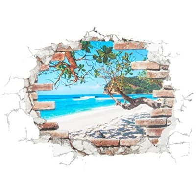 Obrázek Komar Deco nálepka BREAK OUT 50 x 70 cm Tetování na zeď, nástěnný obraz, Walltattoo, výhled, kamenná pláž, moře, cihly 17054h